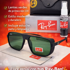 🔥 Gafas Ray-Ban Negro Mate UV400 | Lentes Verdes + Estuche + Kit Premium